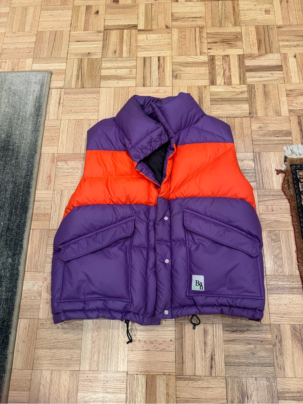Colorblock Puffer Down Vest in Purple & Orange by BACON (designer Italian)